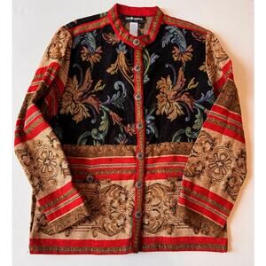 Vtg Women's Sag Harbor Tapestry Jacket Size 14 Multicolor Button Up